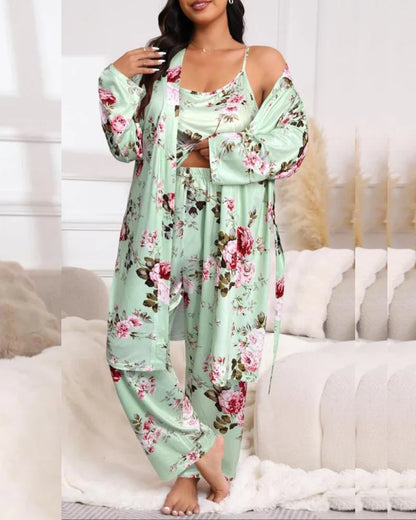 Comfortable 3-piece pyjama set – bathrobe, shirt and long trousers