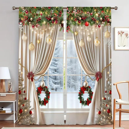 🎅Ofertas de Navidad - 49% DE DESCUENTO🎄Cortinas de Navidad de 2 piezas para la decoración del hogar