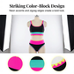 🎁Novedad 50% de descuento💥Conjunto de bikini deportivo de 3 piezas de nailon con bloques de color y retales - Traje de baño de cintura alta con control de abdomen👙🌈