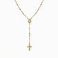 ✝️ Rosary Beaded Cross Necklace: Elegant Virgin Mary Design, Gold-Tone, 35cm Chain