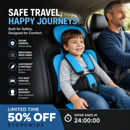 📢📢50% OFF !! ⏰Portable Car Seat – 5-Point Safe, Folds Anywhere