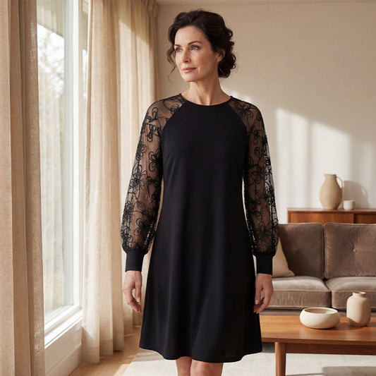 🔥2026 New Arrivals: 50% Off for a Limited Time!🔥Lace Patchwork Round Neck Long Sleeve Dress