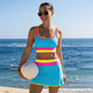 🎁Novedad 50% de descuento💥Conjunto de bikini deportivo de 3 piezas de nailon con bloques de color y retales - Traje de baño de cintura alta con control de abdomen👙🌈