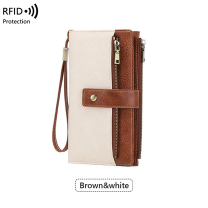 Cartera de cuero para mujer con bloqueo RFID