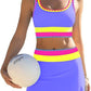 🎁Novedad 50% de descuento💥Conjunto de bikini deportivo de 3 piezas de nailon con bloques de color y retales - Traje de baño de cintura alta con control de abdomen👙🌈