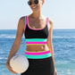 🎁Novedad 50% de descuento💥Conjunto de bikini deportivo de 3 piezas de nailon con bloques de color y retales - Traje de baño de cintura alta con control de abdomen👙🌈