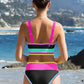 🎁Novedad 50% de descuento💥Conjunto de bikini deportivo de 3 piezas de nailon con bloques de color y retales - Traje de baño de cintura alta con control de abdomen👙🌈