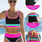 🎁New Arrival 50% OFF💥Color Block Patchwork Nylon Sporty 3-Piece Bikini Set - High Waisted & Tummy Control Swimsuit👙🌈