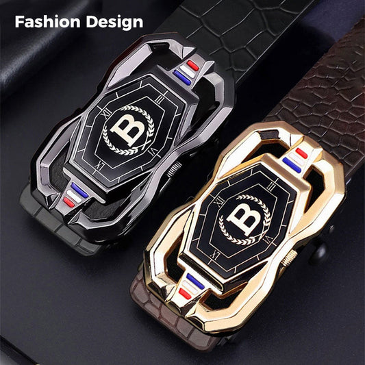 🐊Leather belt for men with elegant crocodile leather pattern, with automatic buckle and made of cowhide.