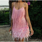 Women's Feather Fringe Sequin Spaghetti Strap Dress