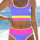 🎁Novedad 50% de descuento💥Conjunto de bikini deportivo de 3 piezas de nailon con bloques de color y retales - Traje de baño de cintura alta con control de abdomen👙🌈