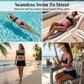 🎁Novedad 50% de descuento💥Conjunto de bikini deportivo de 3 piezas de nailon con bloques de color y retales - Traje de baño de cintura alta con control de abdomen👙🌈