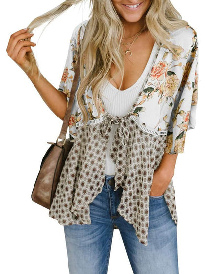 📢📢Big Sale Now On!⏰🌸Women's Floral Kimono Ruffle Sleeve Tie Cardigans Flowy Boho Loose Cover Ups