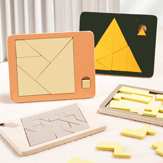 Wooden Tangram Board Puzzle Game Montessori Shape Puzzle Sorting Games Toy Colorful Tangram Educational Pattern Toy For Children