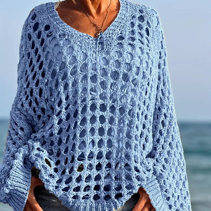 👚 ¡50% DE DESCUENTO AHORA! 🌸 Blusa de Punto Calado para Mujer – Elegante, Tejido Abierto, Ajuste Relajado y Transpirable ☀️