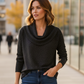 Women's Sequin Cowl Neck Long-Sleeve Tops
