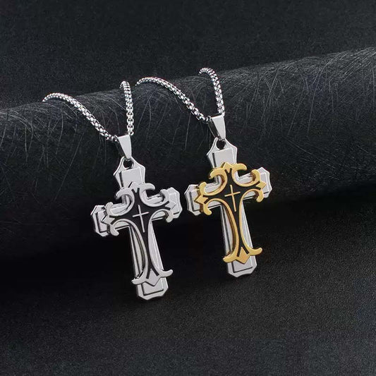Men's Two-Tone Cross Pendant Necklace