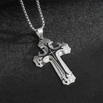 Men's Two-Tone Cross Pendant Necklace