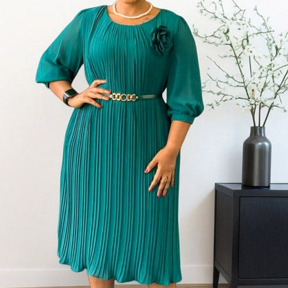 🔥New Arrival 50% OFF💥Women's 3/4 Sleeve Pleated Midi Dress with Belt