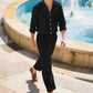 Men's Linen Long Sleeve Shirt & Long Pants 2-Piece Set