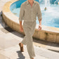Men's Linen Long Sleeve Shirt & Long Pants 2-Piece Set