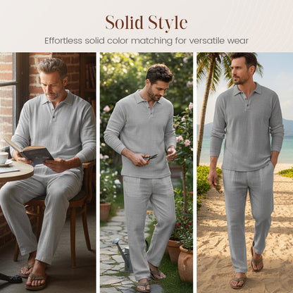 Conjunto Casual de 2 Piezas de Mezcla de Lino para Hombre