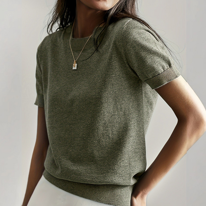 📢 📢 ¡Nueva llegada 50% DE DESCUENTO! 💥 Top de punto de manga corta con cuello redondo para mujer
