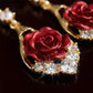 Elegant Red Rose Drop Earrings