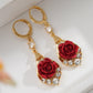 Elegant Red Rose Drop Earrings