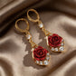 Elegant Red Rose Drop Earrings