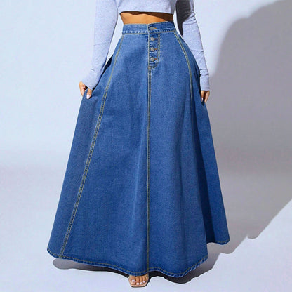 ⏳50% de descuento por tiempo limitado⏰Falda vaquera acampanada de botones estilo vintage👗
