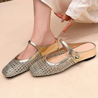 👡50% off!☁️Women's Woven Square-Toe Mary Jane Mules