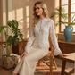 Elegant Hollow-Out Lace Blouse with Bell Sleeves