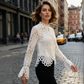 Elegant Hollow-Out Lace Blouse with Bell Sleeves