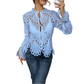 Elegant Hollow-Out Lace Blouse with Bell Sleeves