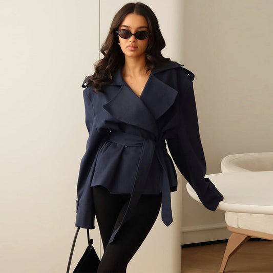Long Sleeve Wrap Jacket with Wide Lapel