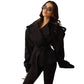 Long Sleeve Wrap Jacket with Wide Lapel