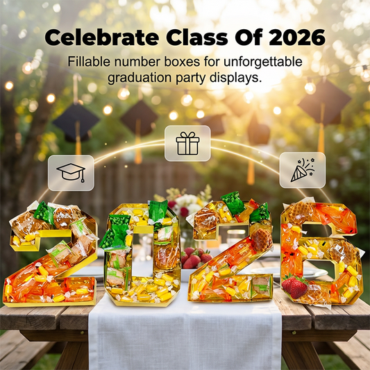 💎 50% OFF! 💎 Large Fillable Number Decor Box – Gold Metallic 2026 Party Centerpiece for Graduation, NYE & Milestones