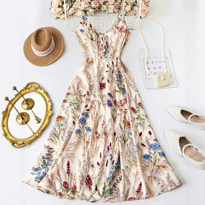 👗 ¡Nueva llegada con 50 % de descuento! 🥰 Vestido midi de talla grande con tirantes finos y estampado floral
