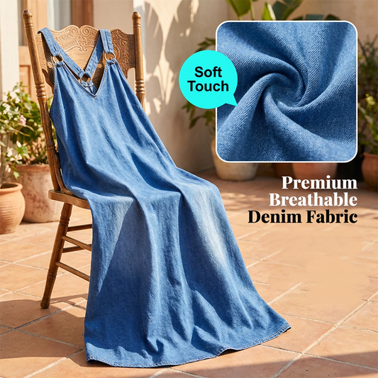 👗 50% OFF NOW! ✨ Casual Loose Fit V-Neck Denim Maxi Dress – Comfortable, Versatile & Perfect for Everyday Wear 🌸