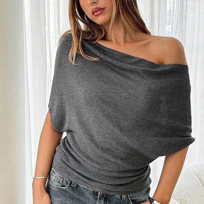 🎁Nueva llegada 50% DE DESCUENTO💥Blusa de mujer asimétrica con hombros descubiertos y manga murciélago