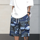Pantalones cortos cargo de camuflaje para hombre con cintura con cordón