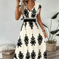 Vestido maxi fluido con estampado barroco y cuello de pico para mujer