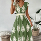 Vestido maxi fluido con estampado barroco y cuello de pico para mujer
