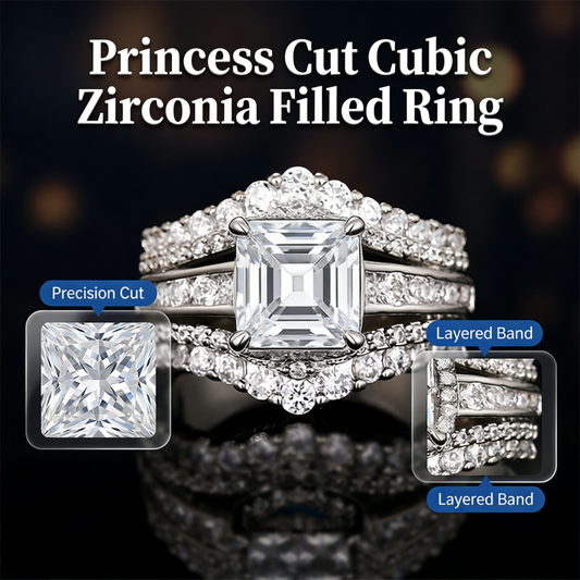 ⏳Time-Limited Special⏰Women's Princess Cut Cubic Zirconia Filled Ring – Pave Setting, Multi-Layer Band, Sparkle ✨