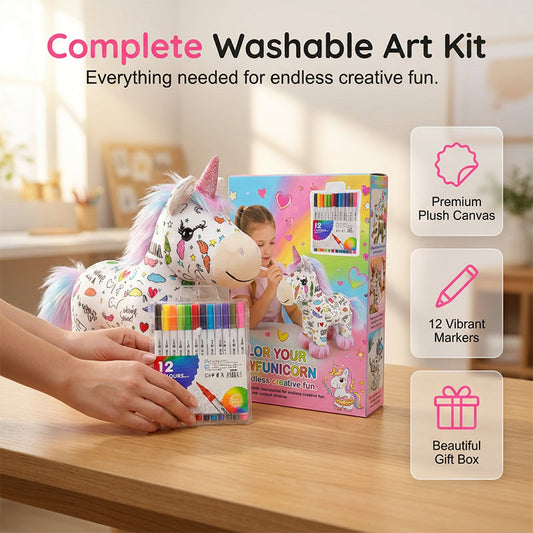 🔥55% OFF 🦄DIY Color-In Unicorn Plush Toy Kit, Washable Reusable Coloring Stuffed Animal, Creative Art Craft Set for Kids Birthday Gift