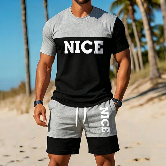 🎉 LIMITED TIME 50% OFF! 👕 Men's Color-Block Tee and Shorts Set – Breathable Fabric & Adjustable Drawstring Waist 🔥
