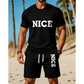 🎉 LIMITED TIME 50% OFF! 👕 Men's Color-Block Tee and Shorts Set – Breathable Fabric & Adjustable Drawstring Waist 🔥