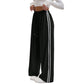 Women's  Chic Striped Drawstring Track Pants, Retro Straight-Leg Polyester Casual Pants for Gym Activewear, Drawstring Pants, Long Pants