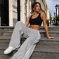 Women's  Chic Striped Drawstring Track Pants, Retro Straight-Leg Polyester Casual Pants for Gym Activewear, Drawstring Pants, Long Pants